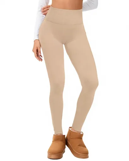 oatmeal color AU12 Women Lyocell High Waist Thermal Long Johns, Fleece Lined Slim Fit Base Layer Pants, Stretchy Warm Inner Thermal Leggings for Autumn Winter