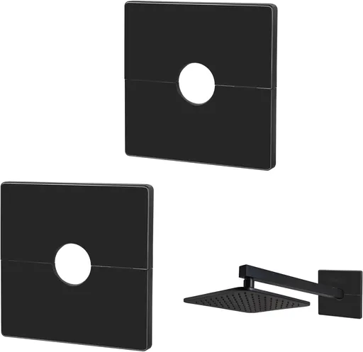 2 Pcs Plumbing Cover Plates, Square Shower Arm Flange Escutcheon Plate Wall Split Pipe Flange Cover Plate for Fixed Shower Head Faucet Standard 1/2 Inch Pipes (Black)