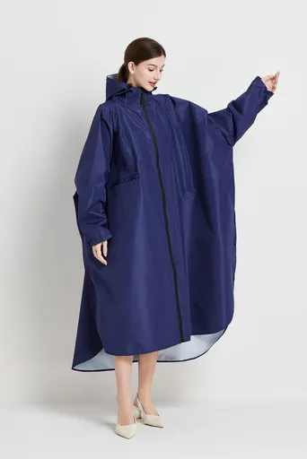 Rain Poncho Waterproof Long Packable Dark Blue