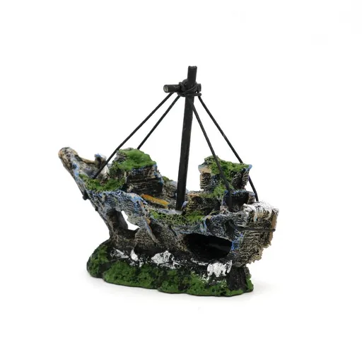 Resin Fishing Boat Aquarium Ornament Plastic Decoration Sunken Pirate Ship Theme Old Pirate Ship Sunken Treasure Boat Aquarium
