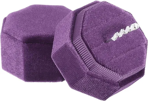 Velvet Ring Box, 3 Slot Octagon Wedding Ring Display Holder Box Jewelry Ring Gift Box for Wedding Ceremony Proposal Engagement (Deep Purple)