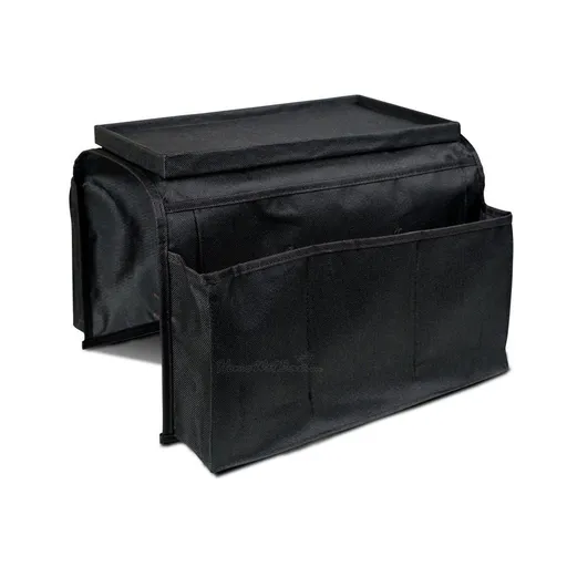 Gaorui Sofa Couch Armrest Organizer Storage Remote Control Holder Table Bag 6 Pockets with Table-top_Black
