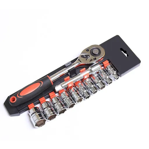 12PCS Portable 1/4 Inch Ratchet Socket Wrench Set - 10 Sizes Metric Socket Set, Quick Release Reversible Ratchet Wrench and Extension Bar for Car Repair Garage and Auto Maintenance