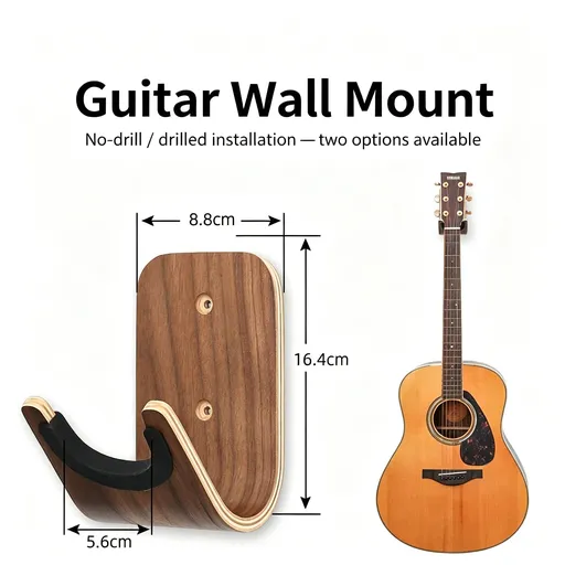 Large No-Drill Wall Guitar Hanger Hook | Fits Acoustic Electric Guitar | Christmas Guitarist Gift