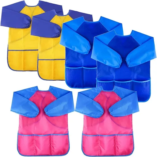 6PCS Kids Art Smocks Toddler Smocks Waterproof Smocks for Kids Painting Aprons Long Sleeves With 3 Pockets for Kids Age 2-7 Years