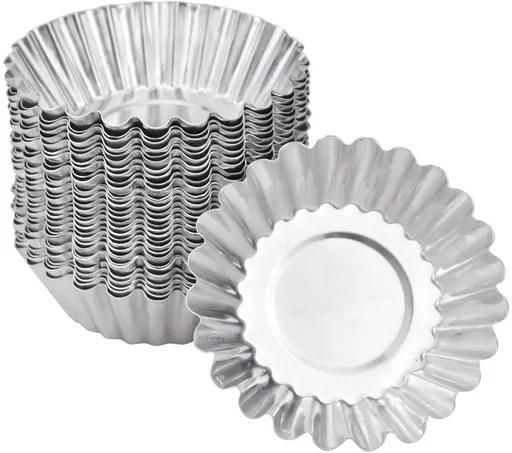 30-Piece Egg Pie Molds - Steel Baking Molds - Muffin Molds - Cupcake Molds - Pudding Molds - Desserts - Ice Cream - Non-Stick and Reusable - Silver