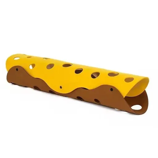 DIY Felt Cat Tunnel - Foldable Egg Roll-Shaped Pet Toy with Multiple Holes(Brown+Yellow)