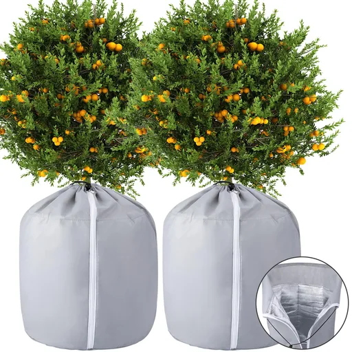 2Pcs Plant Winter Protection Pot - 45*50cm Flower Pot Protection Bag - Anti-Frost Winter Pot Plant Cover with Drawstring and Zipper for Winter Outdoor Fruit Trees Potted Plants Shrub(gray)