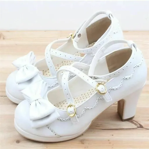 House Of Dasein Cute Lolita Buckle Heel Bow Cosplay Shoes - Black - 10 - Type 6