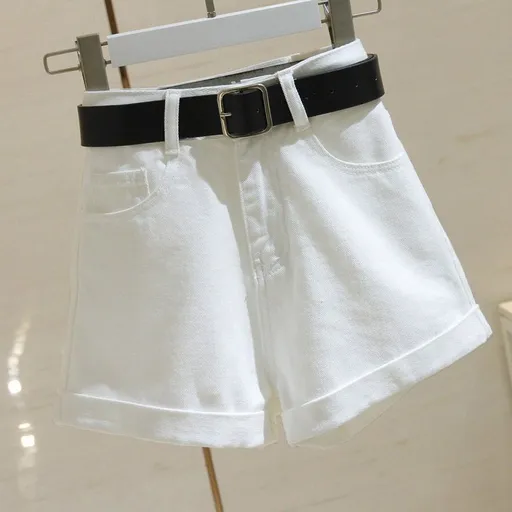 High Waist Cotton Denim Shorts Wide Leg White XL