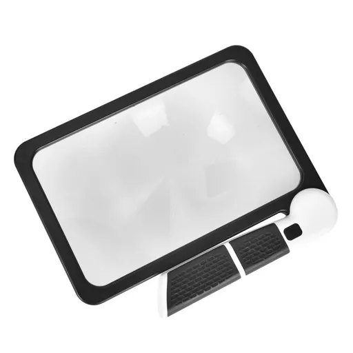 Magnifying Glass Foldable LED 5X Large Rectangular Lens 48 LED Adjustable Brightness Non-Slip Rubber Handle Portable Reading Aid Black White