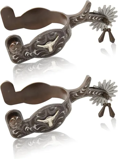1 Pair Horse Spurs,Western Cowboy Spurs Vintage Boot with Silver Hand Craved Decoration, Fine Workmanship Western for Riding Equestrian Training -