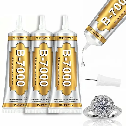 3 PCS 110ML B-7000 Clear Glue for Rhinestones, DIY B7000 Adhesive Crafts Glue Multipurpose Super Adhesive Industrial Bonding Glue for Fabric Gem Stone Bead Metal Jewelry Making Nail Art