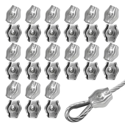 30Pcs M3 Stainless Steel Wire Rope Cable Clip Clamp Simplex Single Bolt Wire Rope Clamps Cable Fasteners for 1/8" Diameter Wire Rope