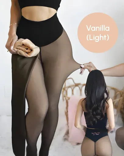 Seamless Vanilla Lined Warm Tights as Pants, Plus Size M/L with Flat Seam Crotch, Breathable Thermal Leggings for Cold Weather Under Dresses or Solo Wear