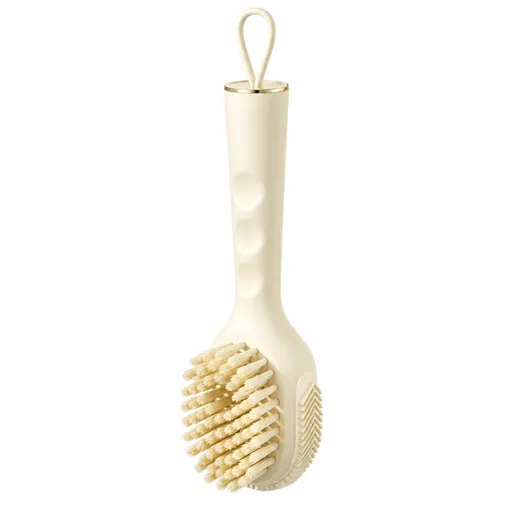 Yellow Liquid Dispenser Shoe Cleaning Brush - 22 cm PP Soft Bristle Scrub Brush with Refillable Reservoir, Hanging Loop for Shoes, Clothes and Household Cleaning