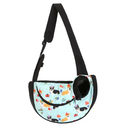 Size S Blue Dog Pattern Lightweight Single Shoulder Pet Sling Bag - Stylish Durable Oxford Fabric Carrier