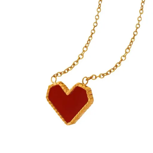 Gold Plated Heart Collarbone Chain Necklace Small Cute Necklace Red Heart Pendant Charm Necklace for Women Dainty Necklace for Women