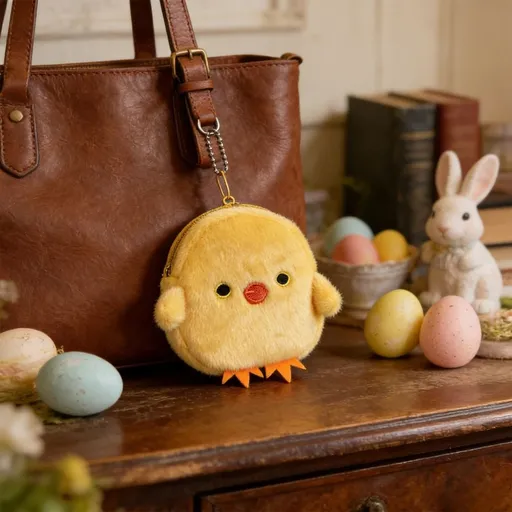 4.7x4.7x1.2in Easter Yellow Chick Coin Purse Cute Plush Cartoon Bag with Zipper and Chain for Kids Change Keys Cards Holiday Gift