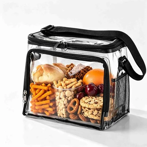 Stadium Approved Clear Lunch Bag - Heavy Duty Transparent Box with Handle for Work Correctional Officers Men & Women (Black)