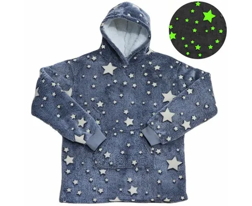 Gray Star Glow in The Dark Oversized Sweatshirt with Pockets Cute Unique Birthday Gift Women Warm Cozy Wearable Blanket