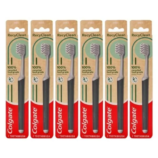 6x Colgate Toothbrush 100% Recycled Food Grade Plastic Handle Soft Bristles