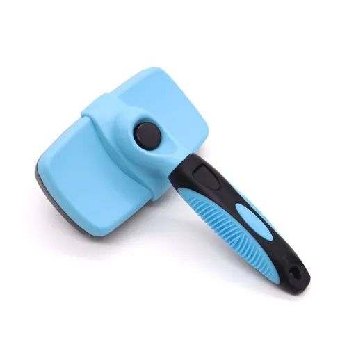Self-Cleaning Pet Slicker Brush 17x10cm Light Blue with 60 Degree Curved Pins Non-Slip Handle Gentle Grooming Tool for Cats and Dogs 3 Pack
