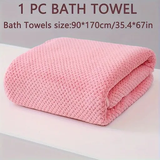 Modern Pineapple Grid Design Ultra-Soft Coral Fleece Bath Towel｜90x170cm Extra Thick Strong Absorption, Suitable for Bathroom, Gym, Hotel, and Home Use.（pink)