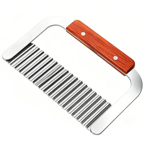 1 piece - Stainless Steel Wavy Potato Cutter with Wooden Handle, Crinkle-Cut French Fry Slicer, Multi-Purpose Vegetable Chopper
