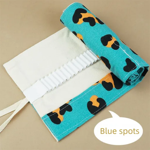 108-Slot Print Canvas Pencil Roll (Blue stripes)- Large Capacity Roll-Up Pencil Case with Individual Holders and Tie Closure for Coloured Pencils, Drawing and Sketching
