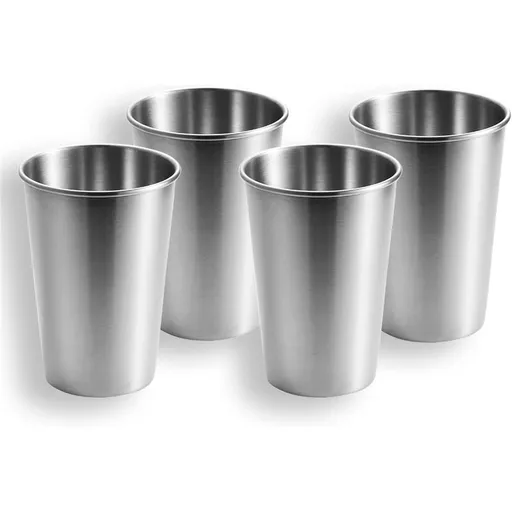 500ML Stainless Steel Pint Cup, Set of 4, Healthy Unbreakable and Stack-able, Drinking Glasses, Beer Mug for Bar, Home, Outdoor (silver)