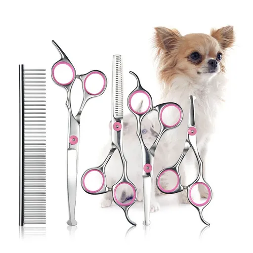 6Pcs/Set Pet Dog Hair Cutting Professional Scissors Hairdressing Shears Thinning Tool Kit with Comb Clearing Cloth