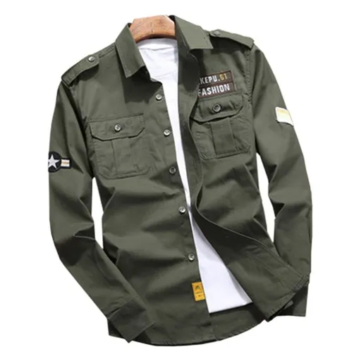 Jekop Men Long Sleeve Cotton Shirt Outdoor Workwear Army Green XXL