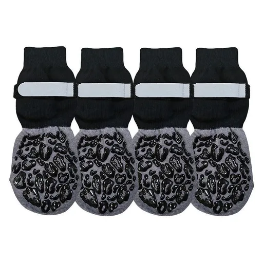 Anti-Slip Dog Socks with Adjustable Velcro, Non-Slip Grip Paw Protector for Indoor Floors & Outdoor Walks, Soft Breathable Pet Booties with Reflective Strips for Small Medium Large Dogs & Senior Pets - Black-Gray3 - Size L