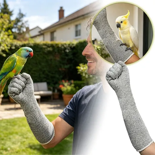 Bird Handling Gauntlet,Scratch Resistant Extended Polyester Sleeve for Parrot Training Falconry Grooming Nail Trimming,Grey 17.7in