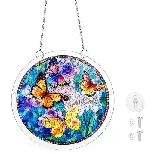 8-Inch Acrylic Puzzle Suncatcher Window Hanging - Colorful Garden Patio Decoration, Unique Birthday Gift for Women Men Mom, Home Decor