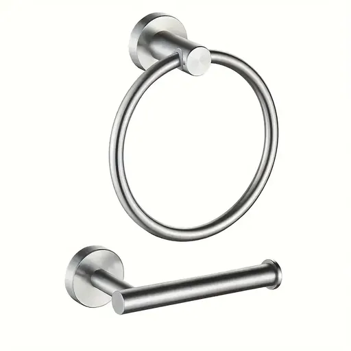 Stainless steel bathroom accessory set, rust-proof durable, towel ring & toilet paper holder 2-piece set, practical choice for bathrooms!/silver