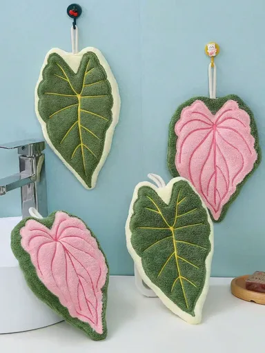 1pc/3pcs Creative Leaf Design Hanging Decorative Hand Towel For Kitchen Bathroom Bedroom Absorbent Easy To Clean Personalized Towel
