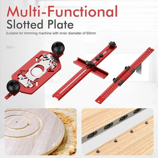 Multifunctional Router Base Plate for Woodworking Trimming Circular Milling Slotting Compatible with 65mm Trimmer Aluminum Alloy Three-in-One Positioning Jig for Panel Processing (3IN1)