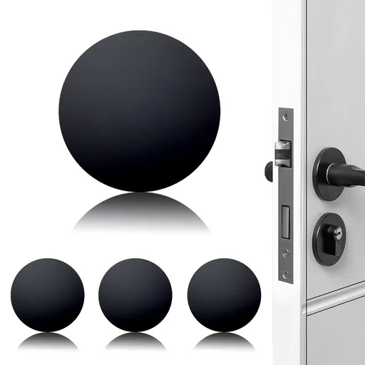 4Pack Door Stoppers Wall Protector Buffer Guard Doorknob Door Handle Bumper Self Adhesive Silencer Soft Rubber Crash Pad for Home Office - Black circle - Size 4 Pack