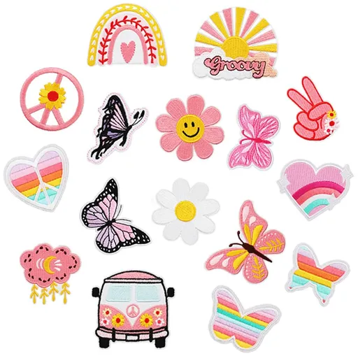 16 Pieces Bright Colors Cute Patches, Sew On or Iron On Patches Applique for Clothing Jeans Jackets Pants Dress Shoes Hats