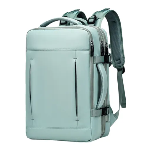 Green Expandable Travel Laptop Backpack with USB Charging Port - Waterproof Nylon Business Bag with 11cm Depth Extension (45x32cm)