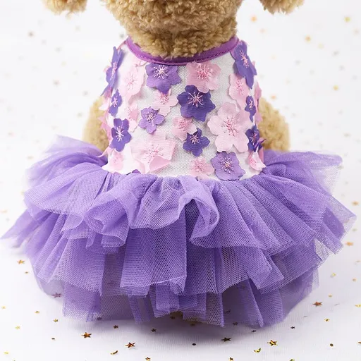 Dog Cat Vest Skirt Striped Mesh Summer Sansheng III Peach Blossom Dress Purple XS (bust 30CM recommended weight 1.00 kg-1.50 kg