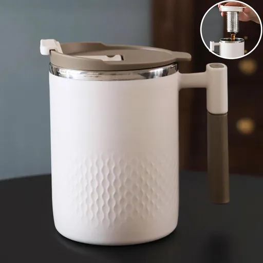 Travel Coffee Mug with Lid and Infuser, Stainless Steel Tea Strainer Thermos, 450ml Cup for Coffee and Tea