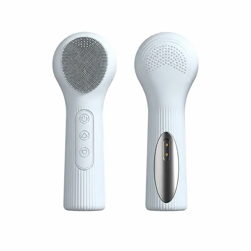 Sonic Facial Cleansing Brush Heated Silicone Dual Sided Rechargeable 3 Vibration Levels Blue