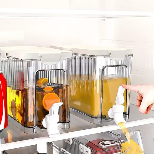 Refrigerator Drink Dispenser 4L Fridge Cold Water Kettle Jar Transparent Leak Proof Beverage Storage with Spigot Lid for Juices Iced Drinks Family Gatherings Parties Outdoor Picnics Kitchen Home Use