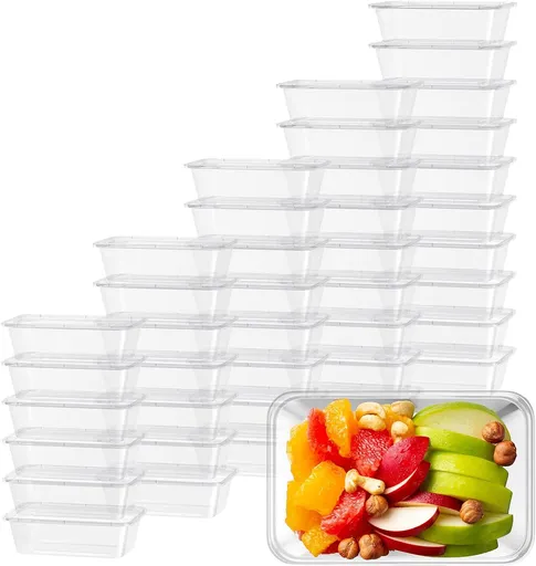 96pcs 2000ml Reusable Food Containers Plastic Meal Prep Storage w/ Lids - BPA Free (246*157*67mm)