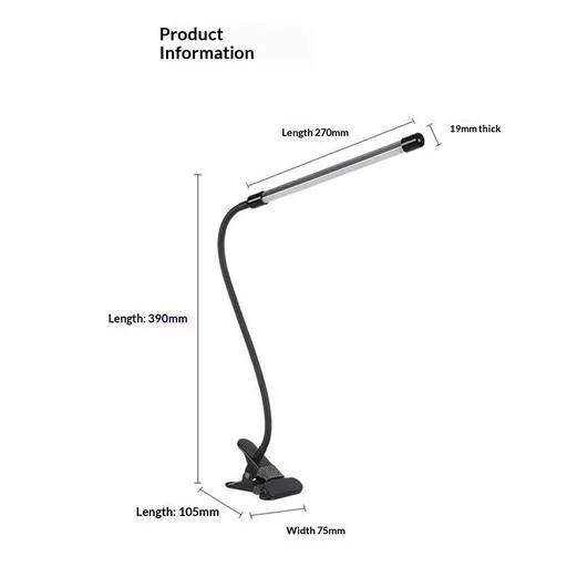 Clip on Desk Lamp LED Reading light Dimmable USB Small Clamp Lamp Adjustable Flexible Gooseneck Table Light for Bed Headboard, Nail, Home Office,Computer(Black)