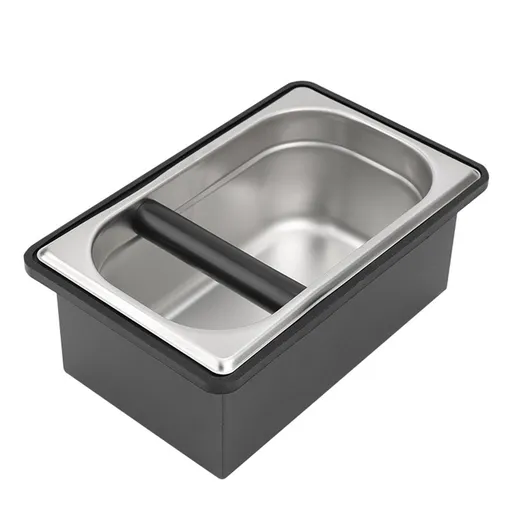 Espresso Knock Box,Stainless Steel Coffee Pucks Container, with Steel Holder and Noise Reduction Rubber Ring