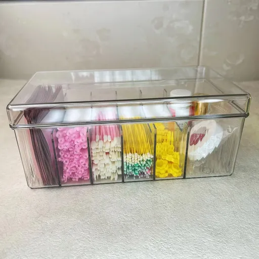 Lash Storage Case Acrylic Large Capacity Dustproof Organizer with Lid Transparent 6 Compartments for Eyelash Extension Supplies